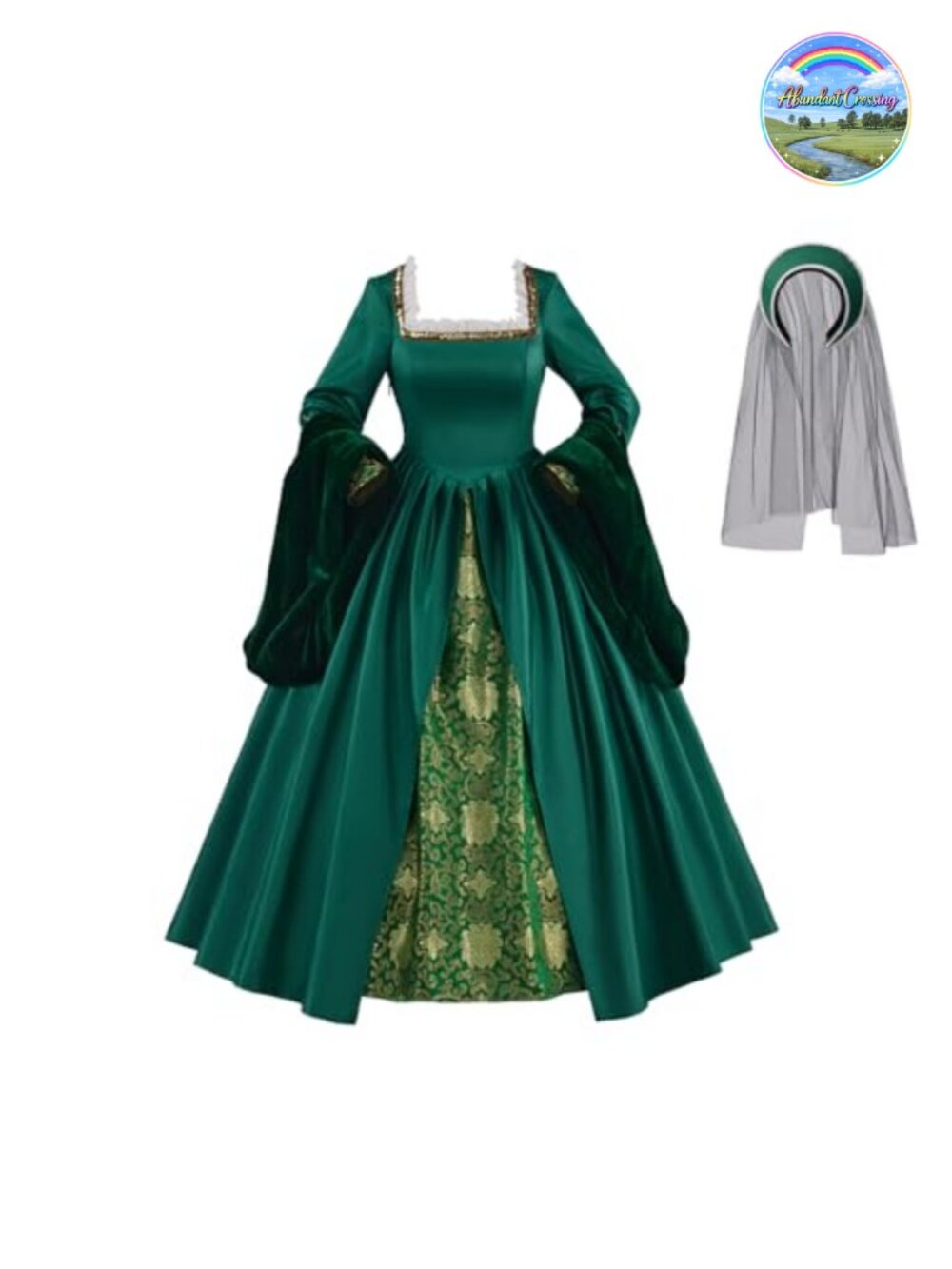 Tudor Queen Renaissance Cosplay Costume Dress & Headpiece